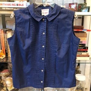 Vintage 50s 60’s pleated ruffle peter pan collar Sleeveless top shirt blouse M/L